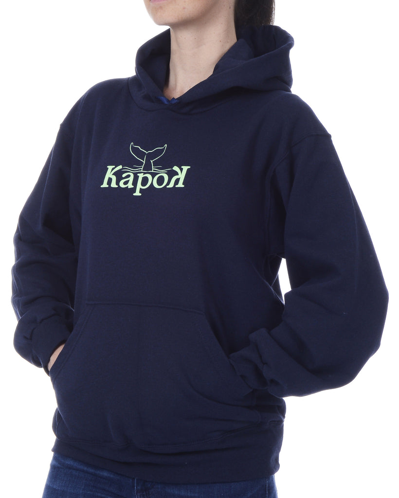 Women's Recycled Hoodie - Navy Blue Pullover - Whale Tail